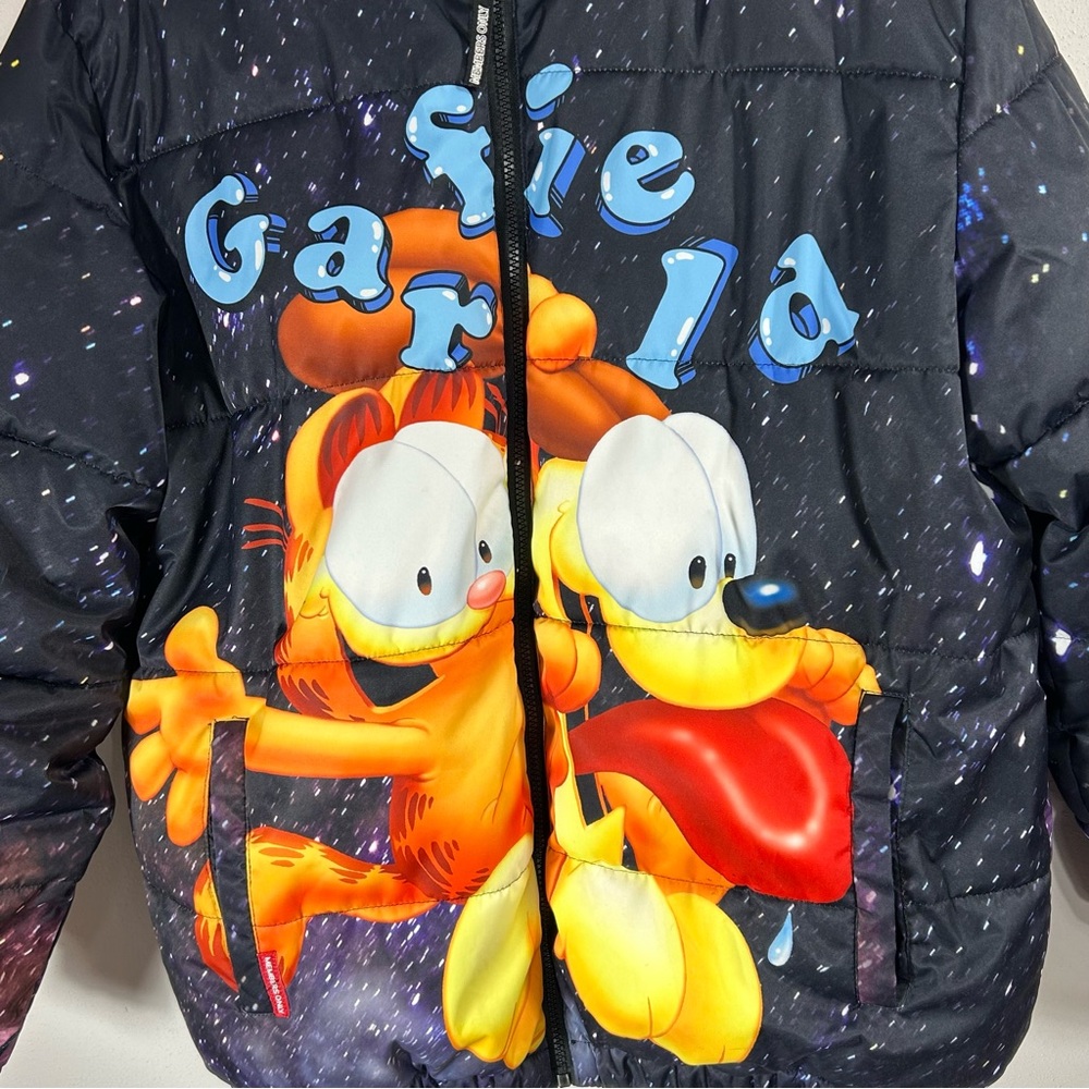 Members Only Garfield & Odie Black Puffer Hoodie Jacket Men’s Size L - Picture 3 of 16